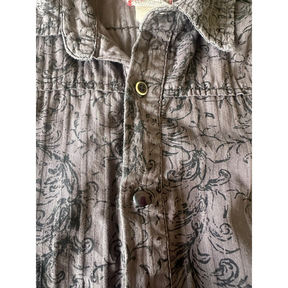 Vintage Red Mens Grey Scroll Filigree Snap Front Long Sleeve Cotton Shirt Large - Picture 2 of 6